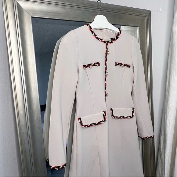 Korean A-Line Mini Length Dress Color Beige Threads Color Red Blue, Size S. - Picture 7 of 10